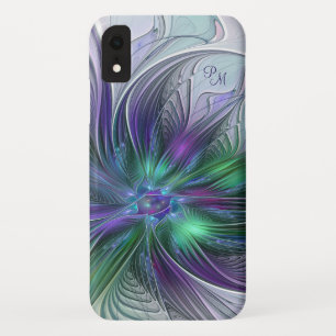 Lila Grüne Blume Abstrakte Kunst Fraktal Monogramm Case-Mate iPhone Hülle