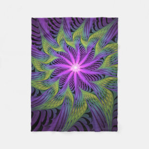 Lila Grüne Blume Moderne Abstrakte Fractal Kunst Fleecedecke