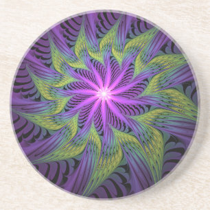 Lila Grüne Blume Moderne Abstrakte Fractal-Kunst Getränkeuntersetzer