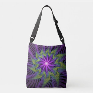 Lila Grüne Blume Moderne Abstrakte Fractal Kunst Tragetaschen Mit Langen Trägern