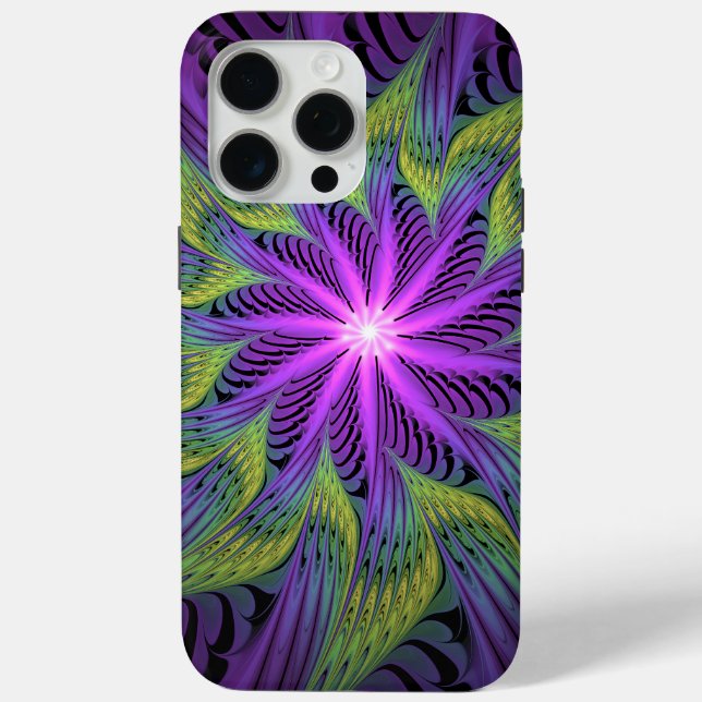 Lila grüne Blume Moderne Abstrakte Fraktal Kunst Case-Mate iPhone Hülle (Rückseite)
