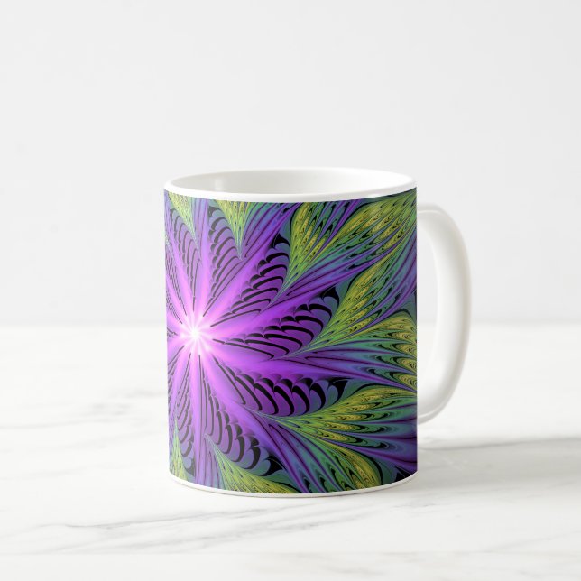 Lila grüne Blume Moderne Abstrakte Fraktal Kunst Kaffeetasse (VorderseiteRechts)