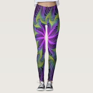Lila grüne Blume Moderne Abstrakte Fraktal Kunst Leggings