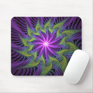 Lila grüne Blume Moderne Abstrakte Fraktal Kunst Mousepad