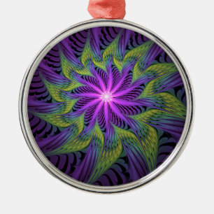 Lila grüne Blume Moderne Abstrakte Fraktal Kunst Ornament Aus Metall