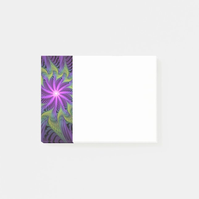 Lila Grüne Blume Moderne Abstrakte Fraktal Kunst Post-it Klebezettel (Vorderseite)