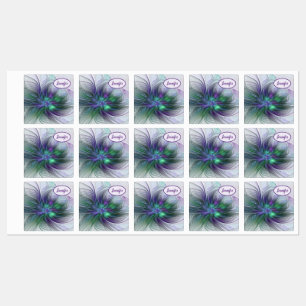 Lila Grüne Blume Moderne Abstrakte Fraktal Name Etiketten