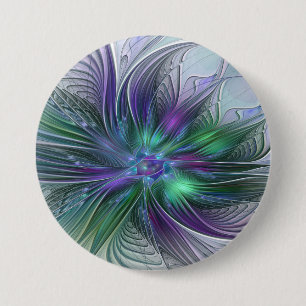 Lila Grüne Blume Moderne Abstrakte Kunst Fraktal Button