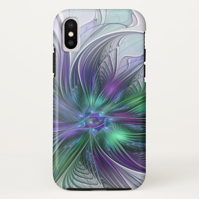 Lila grüne Blume Moderne Abstrakte Kunst Fraktal Case-Mate iPhone Hülle (Rückseite)
