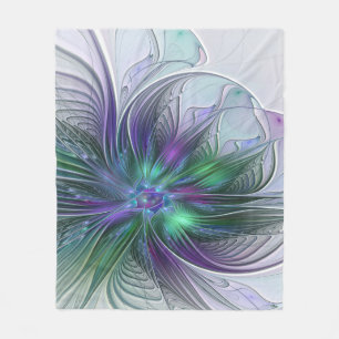 Lila Grüne Blume Moderne Abstrakte Kunst Fraktal Fleecedecke