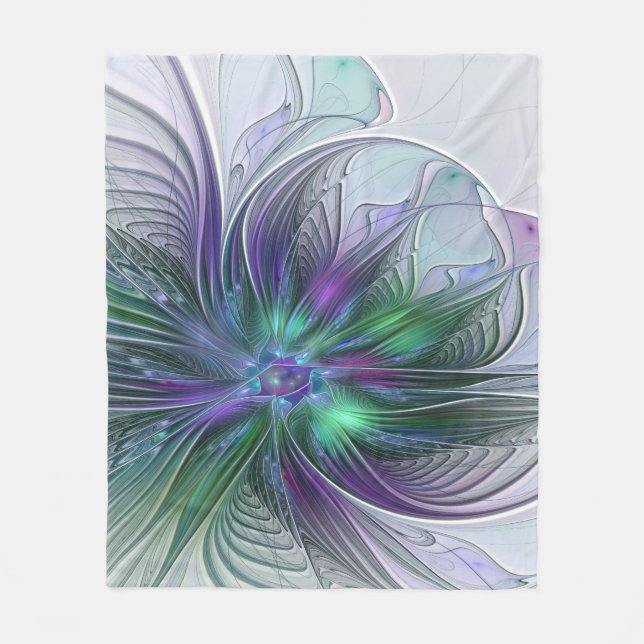 Lila grüne Blume Moderne Abstrakte Kunst Fraktal Fleecedecke (Vorderseite)