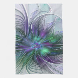 Lila grüne Blume Moderne Abstrakte Kunst Fraktal Geschirrtuch
