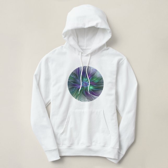 Lila grüne Blume Moderne Abstrakte Kunst Fraktal Hoodie (Design vorne)