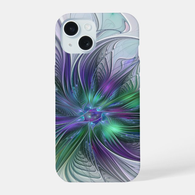 Lila grüne Blume Moderne Abstrakte Kunst Fraktal iPhone 15 Hülle (Rückseite)