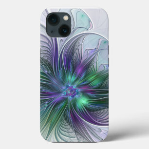 Lila Grüne Blume Moderne Abstrakte Kunst Fraktal iPhone 13 Hülle