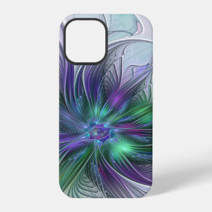 Lila Grüne Blume Moderne Abstrakte Kunst Fraktal iPhone 12 Pro Hülle