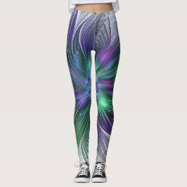 Lila grüne Blume Moderne Abstrakte Kunst Fraktal Leggings