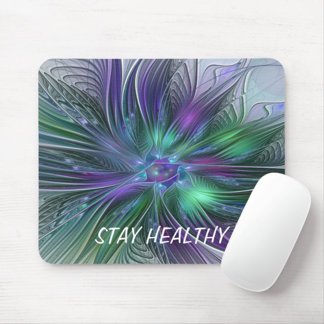 Lila grüne Blume Moderne Abstrakte Kunst Fraktal Mousepad (Mit Mouse)