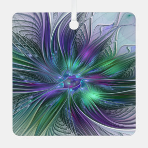 Lila Grüne Blume Moderne Abstrakte Kunst Fraktal Ornament Aus Metall