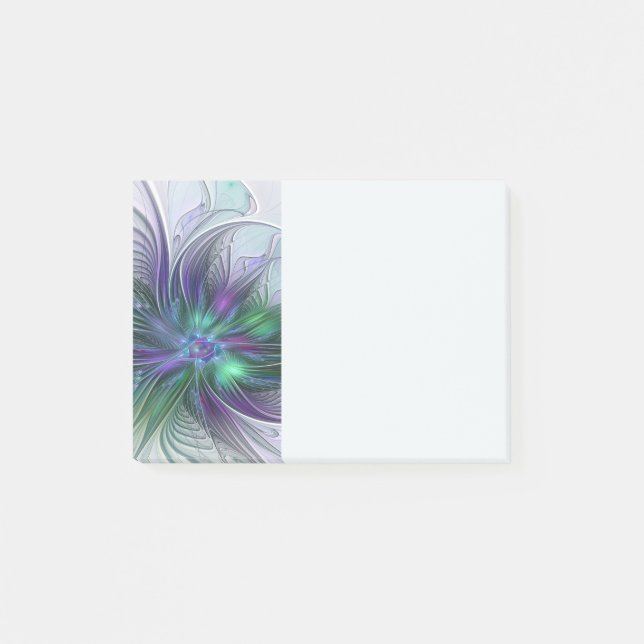 Lila Grüne Blume Moderne Abstrakte Kunst Fraktal Post-it Klebezettel (Vorderseite)