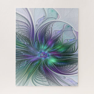 Lila grüne Blume Moderne Abstrakte Kunst Fraktal Puzzle