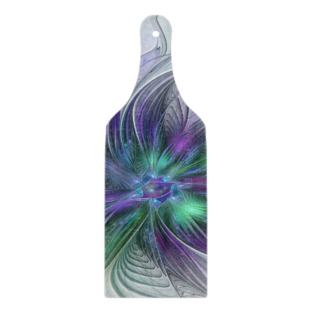 Lila grüne Blume Moderne Abstrakte Kunst Fraktal Schneidebrett (Vorderseite)