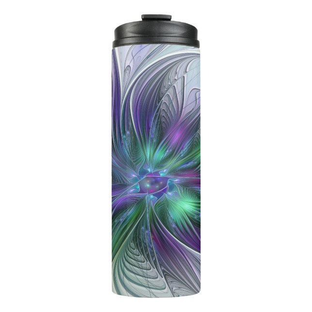 Lila grüne Blume Moderne Abstrakte Kunst Fraktal Thermosbecher (Vorderseite)