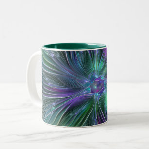 Lila Grüne Blume Moderne Abstrakte Kunst Fraktal Zweifarbige Tasse