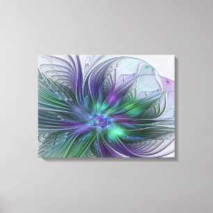 Lila grüne Blume Moderne Abstrakte Kunst Triptycho Leinwanddruck