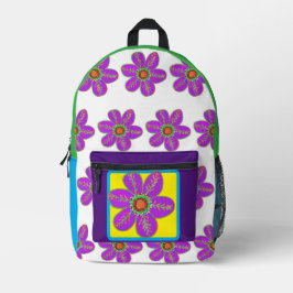 Lila Grüne Blumen Bedruckter Rucksack