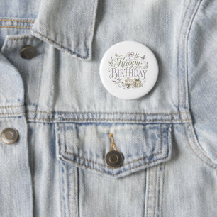Lila Grüne Blumen Happy Geburtstag Button