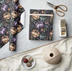 Lila Grüne Bronze-Kürbisse Geburtstag Geschenkpapier