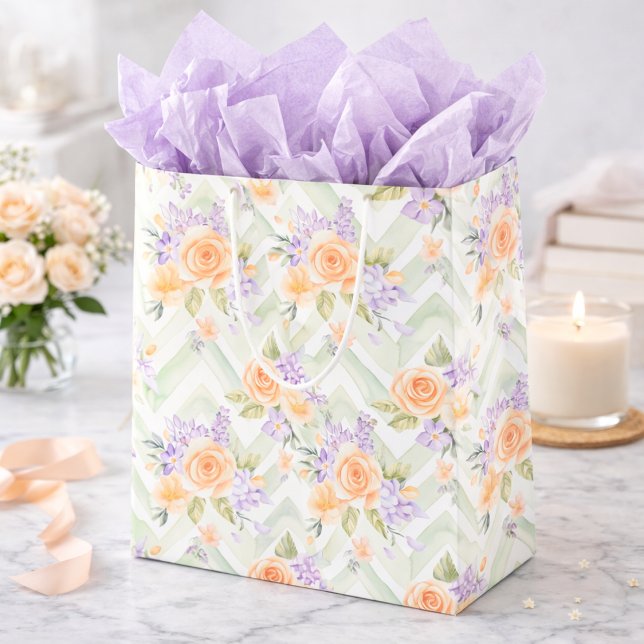 Lila Grüne Elegante Wasserfarbe Floral Chevron Mittlere Geschenktüte (Von Creator hochgeladen)