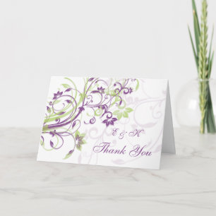 Lila grüne florale Wirbel Hochzeit Danke Karte