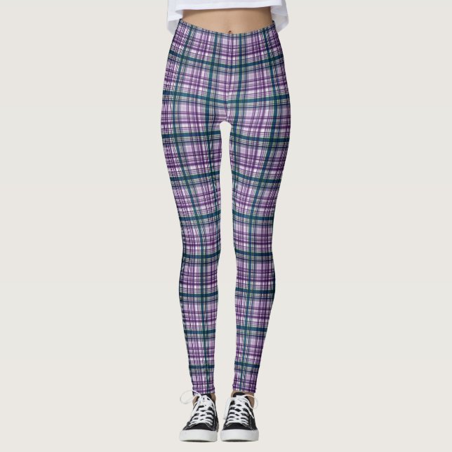 Lila/grüne Karierte Leggings (Vorderseite)