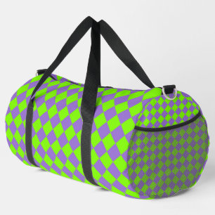 Lila Grüne Karo-Diamant-Muster groß Duffle Bag