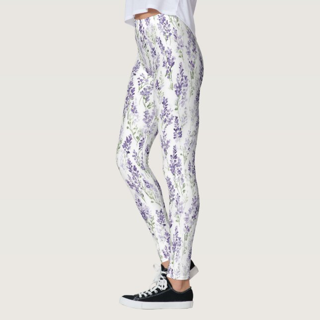Lila Grüne Lavendelblumen Leggings (Links)