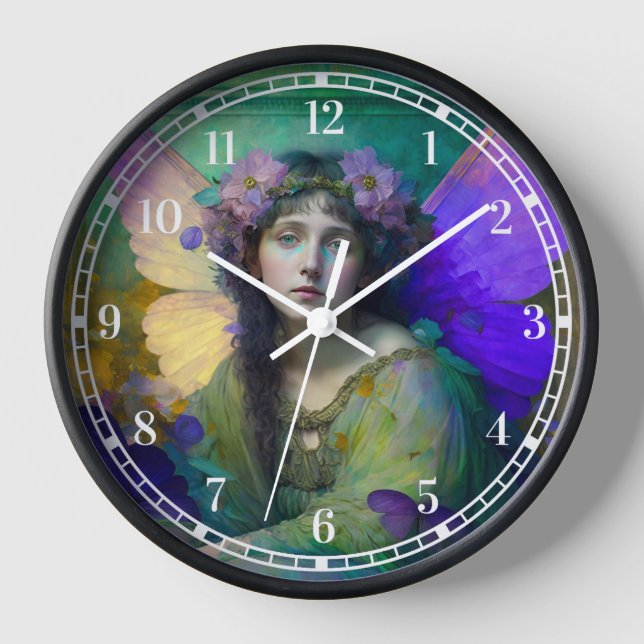 Lila Grüne Märchen Fantasie Kunst Uhr (Vorderseite)