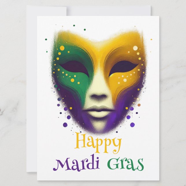 Lila-grüne Mardi Gras-Maske Feiertagskarte (Vorderseite)