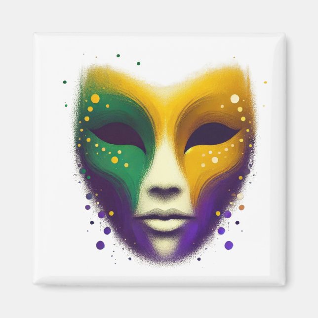 Lila-grüne Mardi Gras-Maske Magnet (Vorne)