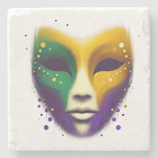 Lila-grüne Mardi Gras-Maske Steinuntersetzer (Vorderseite)