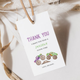 Lila Grüne Monster Trucks Geburtstagsgeschenk-Tag Geschenkanhänger