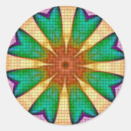 Lila-grüne Orange-Blume Mandala Runder Aufkleber
