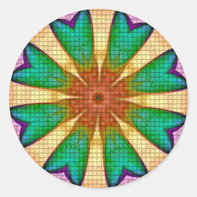 Lila-grüne Orange-Blume Mandala Runder Aufkleber (Vorderseite)