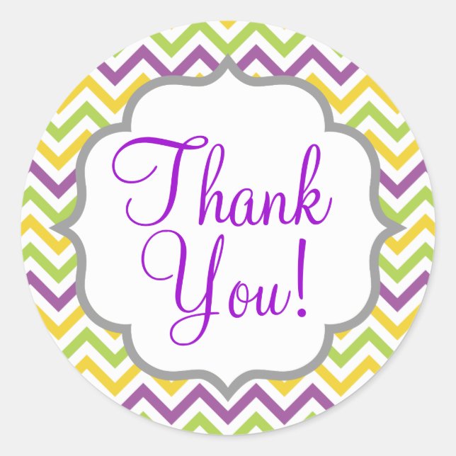 Lila, grüne und gelbe Zickzack Streifen Runder Aufkleber (Vorderseite)