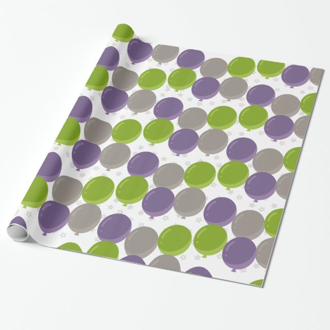 Lila Grüne und Graue Bollons Geschenkpapier (Ungerollt)