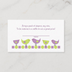 Lila grüne Vogel-WindelRafflekarten oder -einsatz Begleitkarte