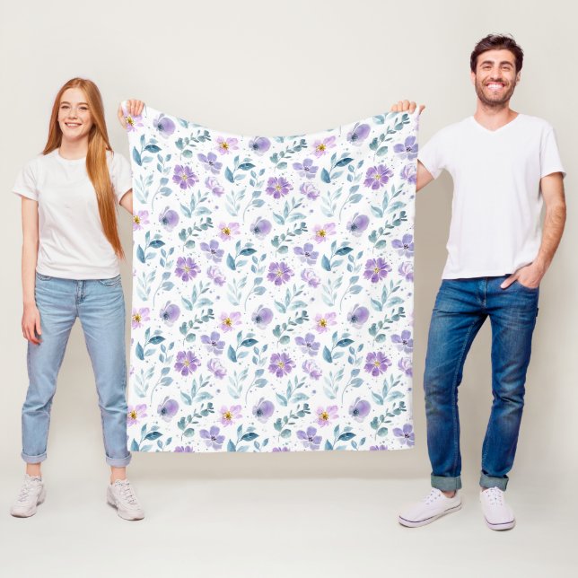 Lila Grüne Wasserfarbe Wildblume Fleecedecke (Beispiel)