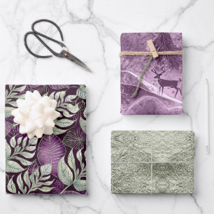 Lila Grüne Weihnachtsmuster #13#29#33 ID1009 Geschenkpapier Set