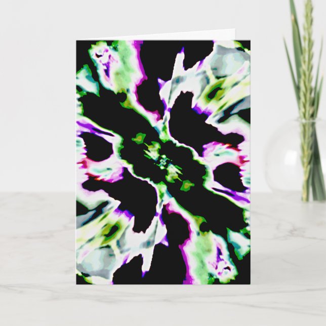 Lila-grüne Weiße Lacy Abstrakt-Petal-Blume Karte (Vorderseite)